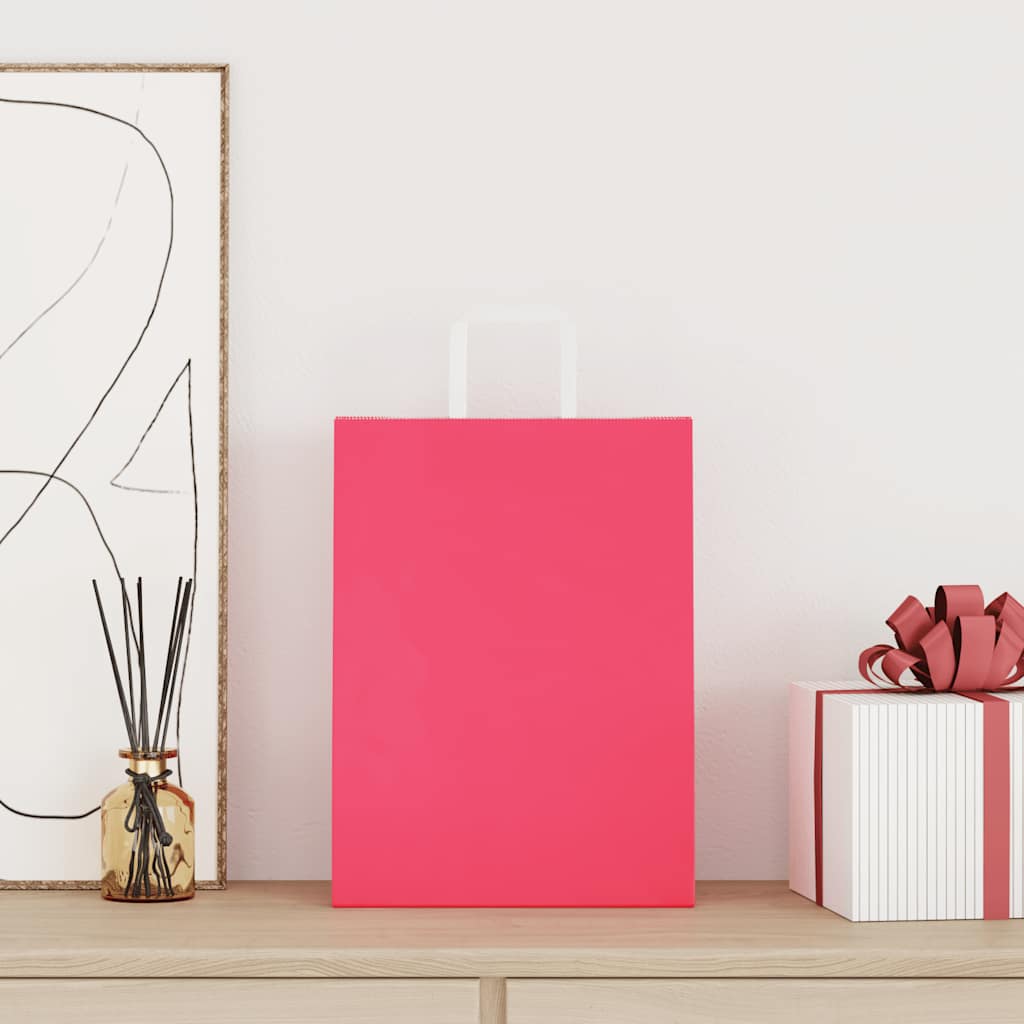 vidaXL Torby papierowe 250 szt. z uchwytami Różowe 26x12x35 cm