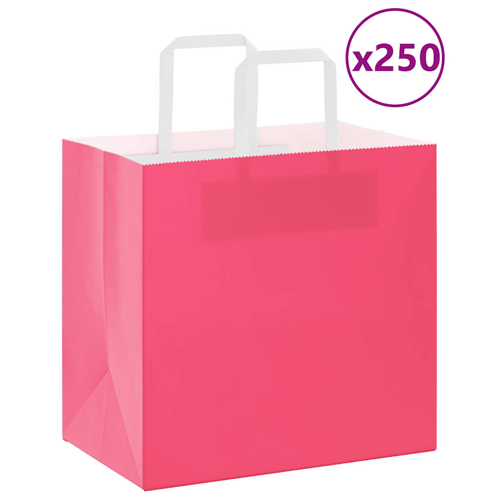 vidaXL Torby papierowe 250 szt. z uchwytami Różowe 26x17x25 cm