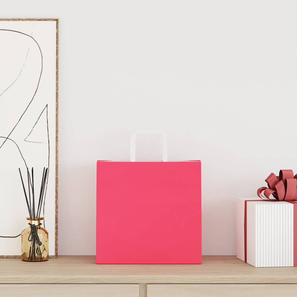 vidaXL Torby papierowe 250 szt. z uchwytami Różowe 26x17x25 cm