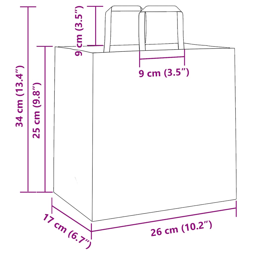 vidaXL Torby papierowe 250 szt. z uchwytami Różowe 26x17x25 cm