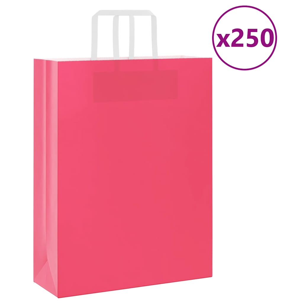 vidaXL Torby papierowe 250 szt. z uchwytami Różowe 32x12x42 cm