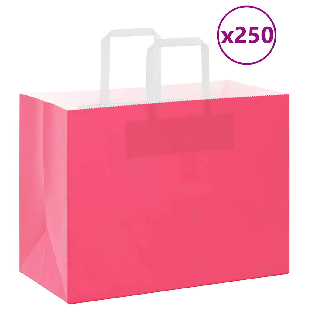 vidaXL Torby papierowe 250 szt. z uchwytami Różowe 32x17x25 cm