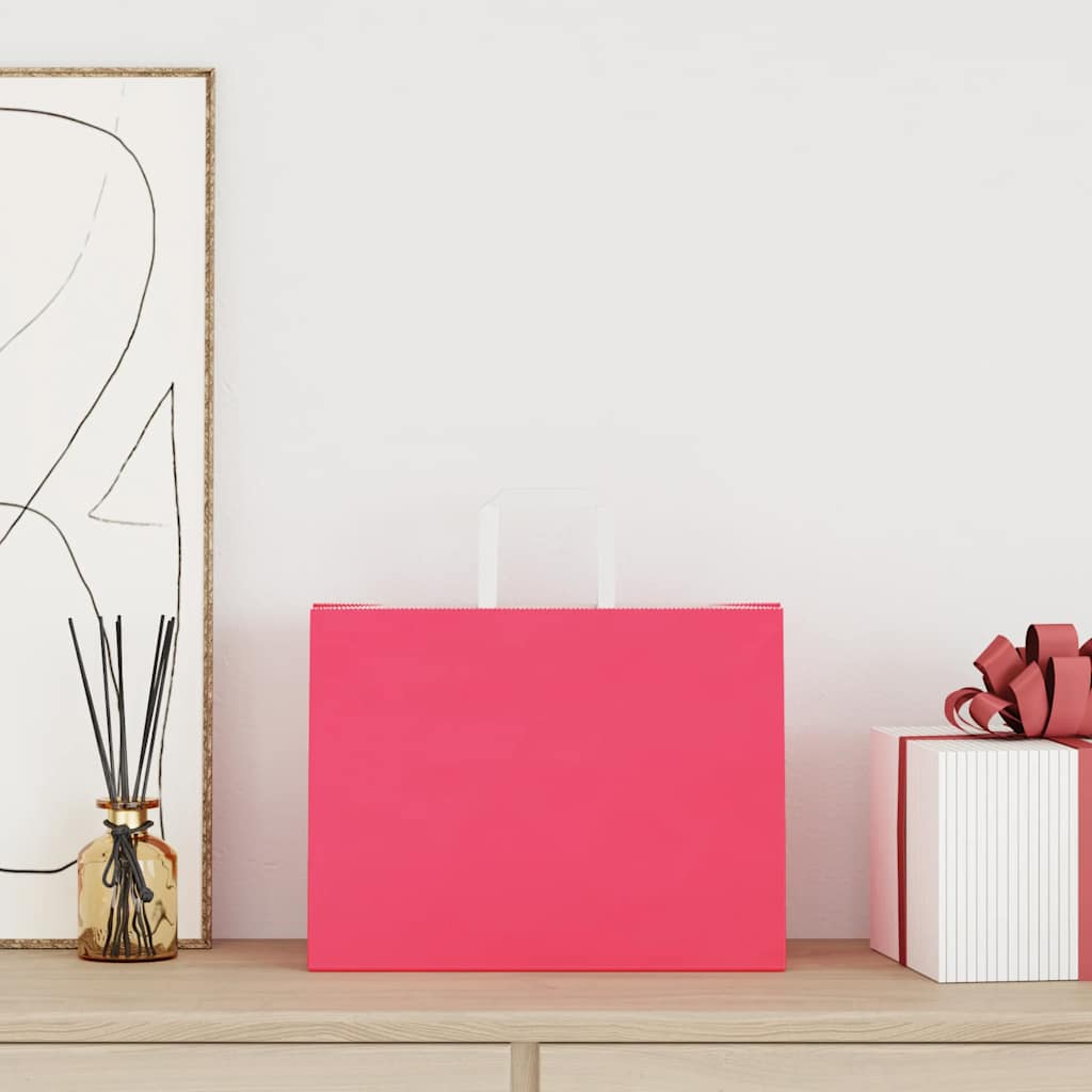 vidaXL Torby papierowe 250 szt. z uchwytami Różowe 32x17x25 cm
