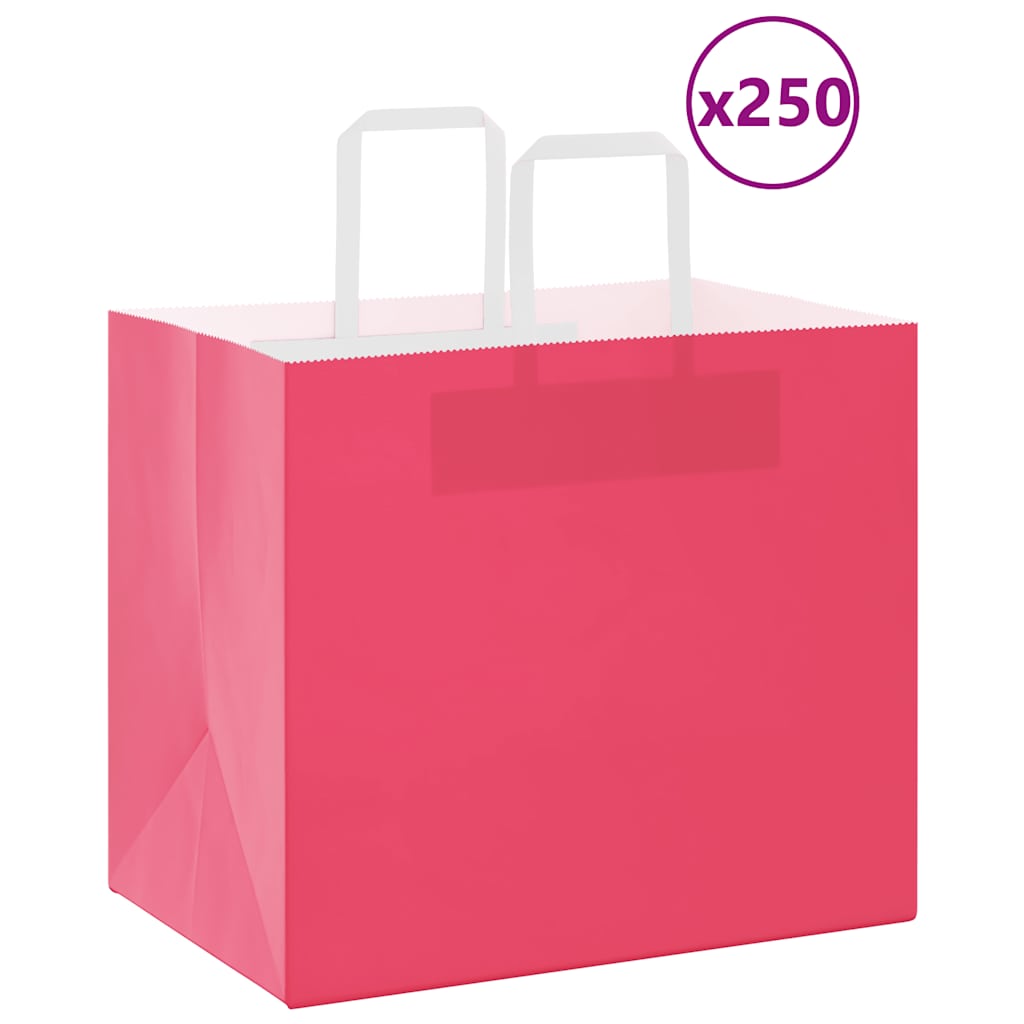 vidaXL Torby papierowe 250 szt. z uchwytami Różowe 32x22x28 cm