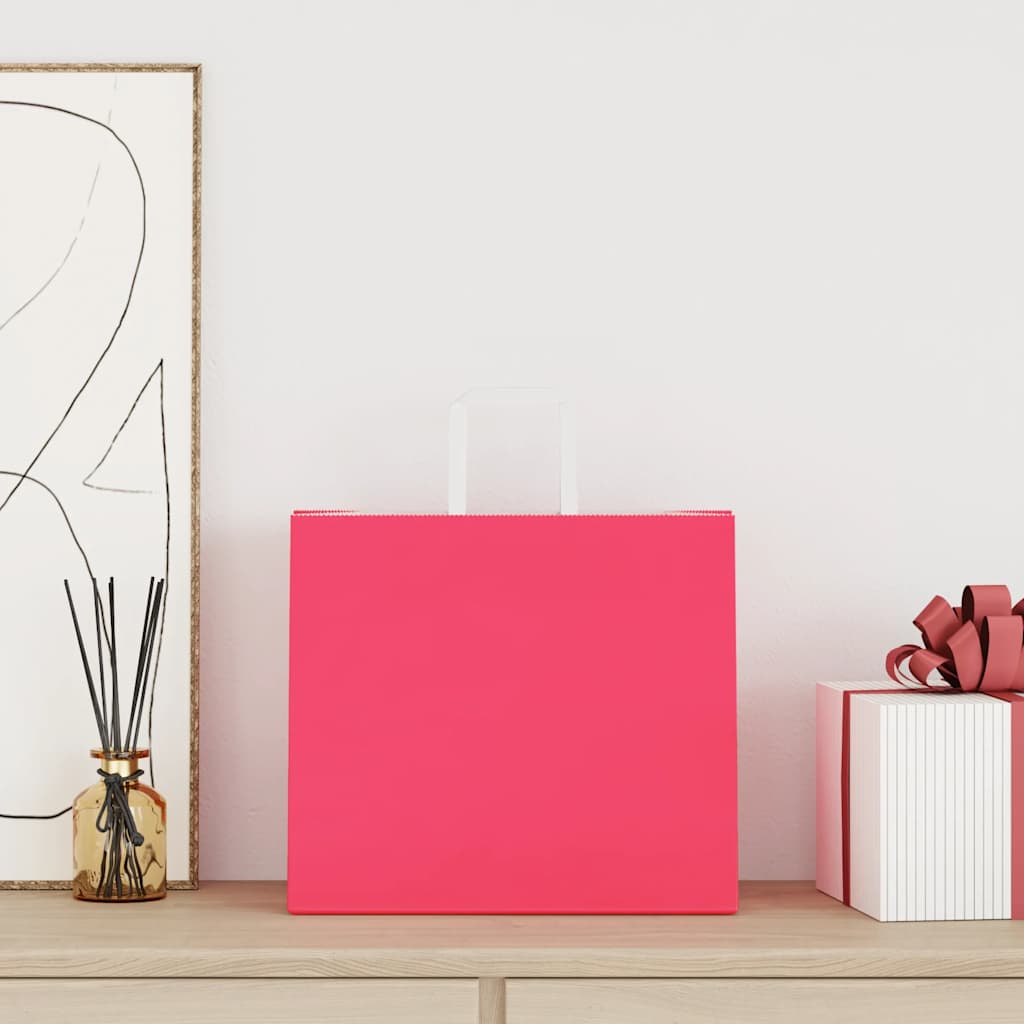vidaXL Torby papierowe 250 szt. z uchwytami Różowe 32x22x28 cm
