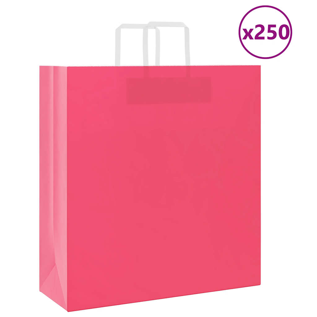 vidaXL Torby papierowe 250 szt. z uchwytami Różowe 45x17x48 cm