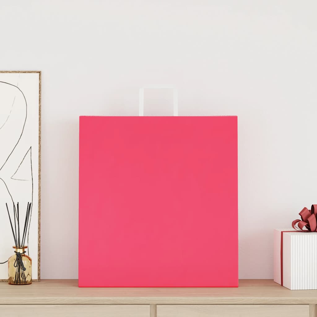 vidaXL Torby papierowe 250 szt. z uchwytami Różowe 45x17x48 cm