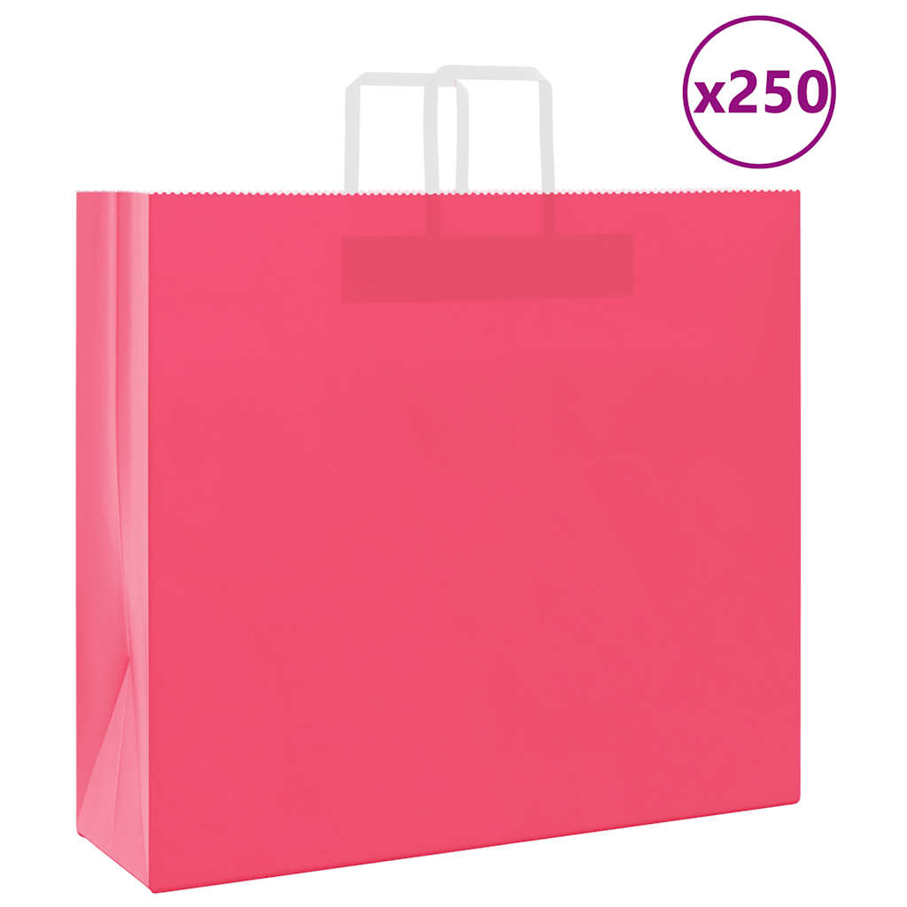 vidaXL Torby papierowe 250 szt. z uchwytami Różowe 54x15x49 cm