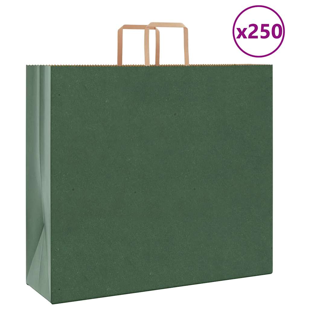 vidaXL Torby papierowe 250 szt. z uchwytami zielone 54x15x49 cm