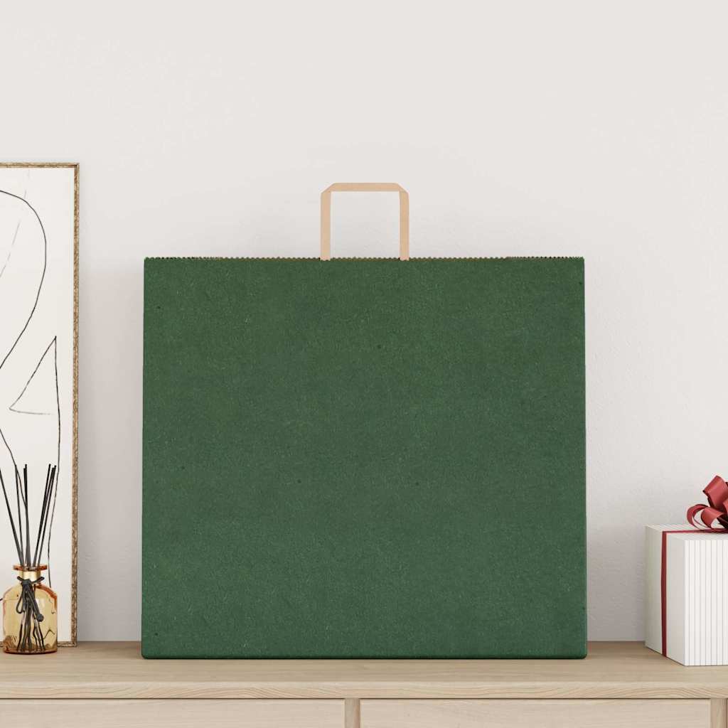 vidaXL Torby papierowe 250 szt. z uchwytami zielone 54x15x49 cm