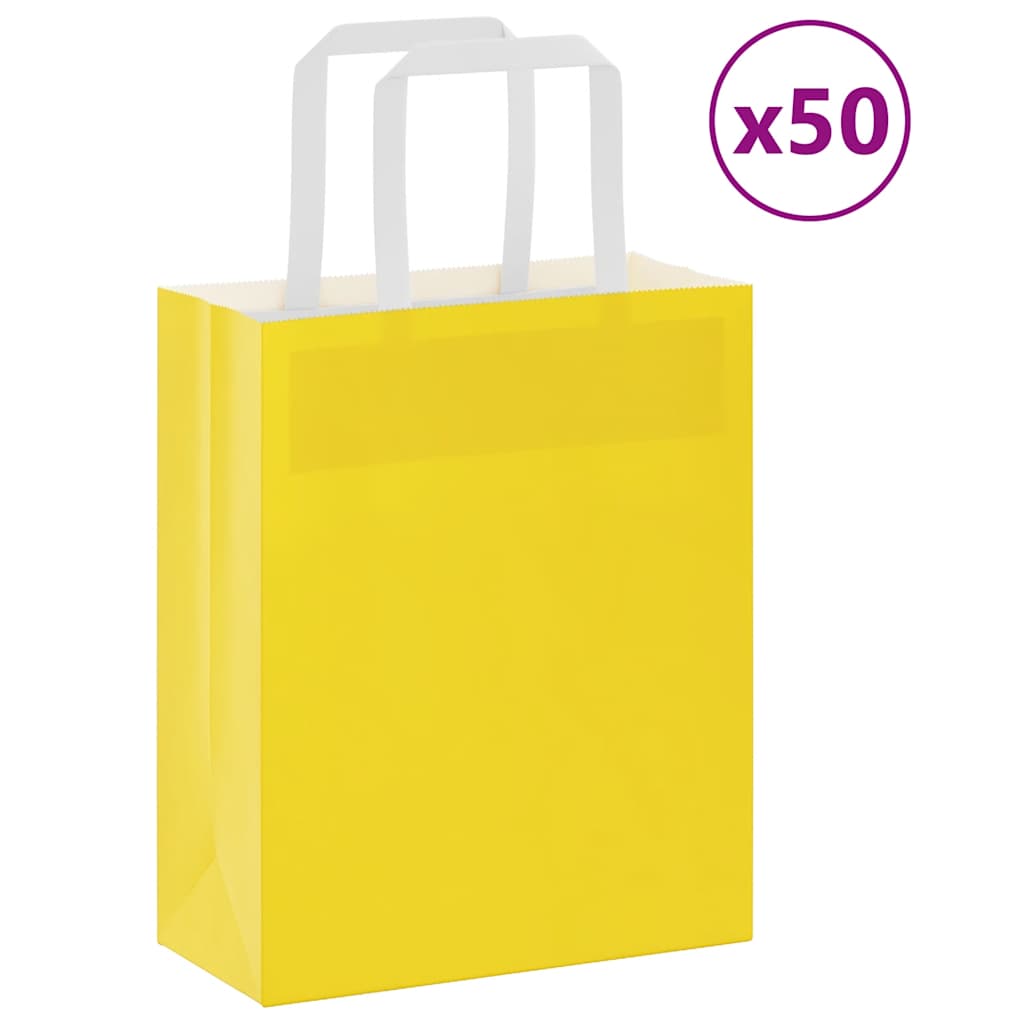 vidaXL Torby papierowe 50 szt. z uchwytami żółte 18x8x22 cm