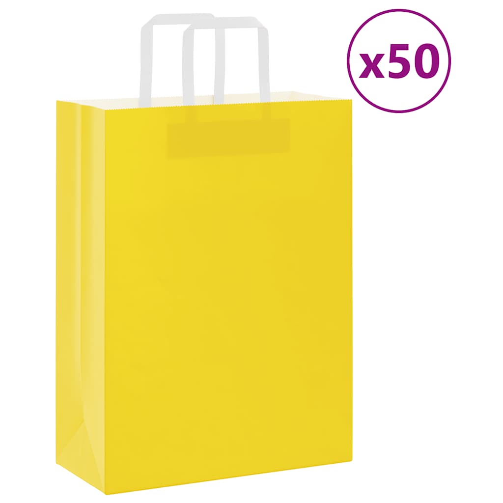 vidaXL Torby papierowe 50 szt. z uchwytami żółte 26x12x35 cm