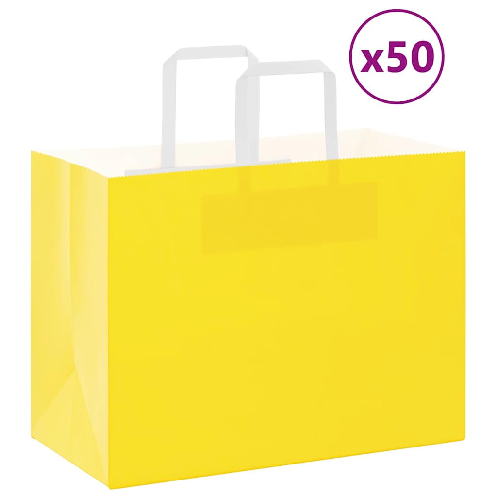 vidaXL Torby papierowe 50 szt. z uchwytami żółte 32x17x25 cm