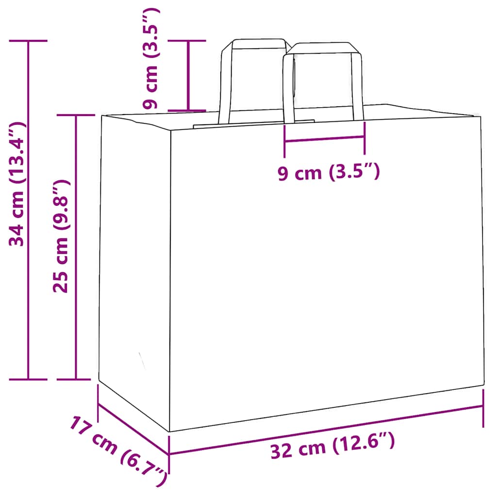 vidaXL Torby papierowe 50 szt. z uchwytami żółte 32x17x25 cm