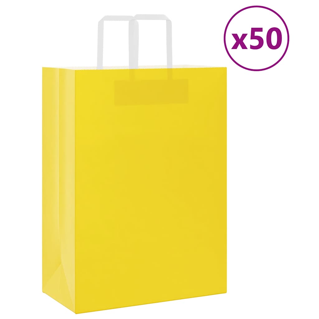 vidaXL Torby papierowe 50 szt. z uchwytami żółte 32x17x44 cm