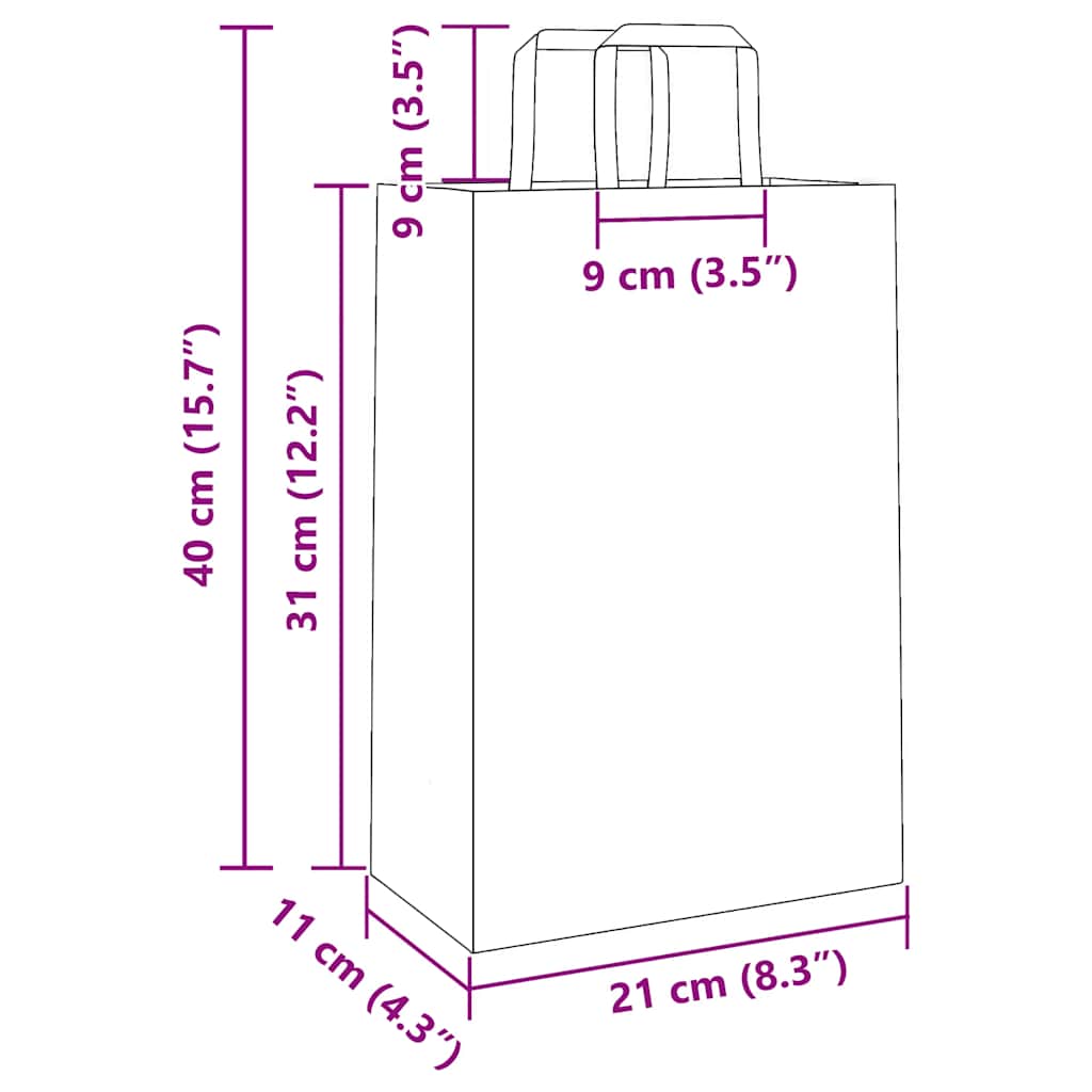vidaXL Torby papierowe 250 szt. z uchwytami żółte 21x11x31 cm