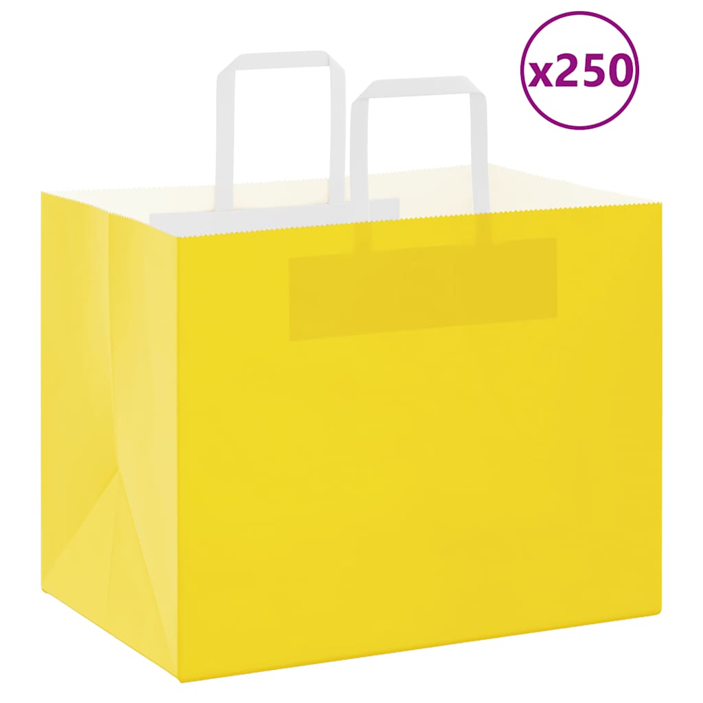 vidaXL Torby papierowe 250 szt. z uchwytami żółte 32x22x24 cm