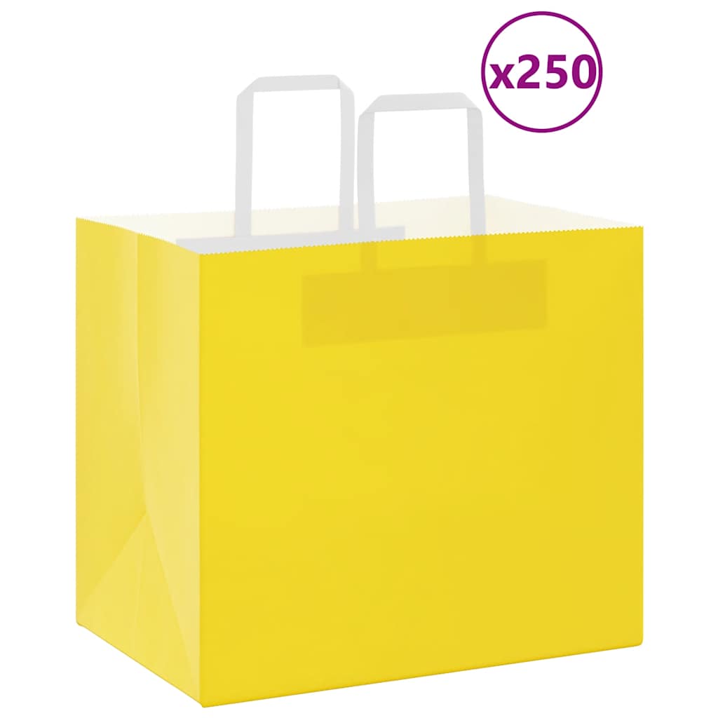 vidaXL Torby papierowe 250 szt. z uchwytami żółte 32x22x28 cm