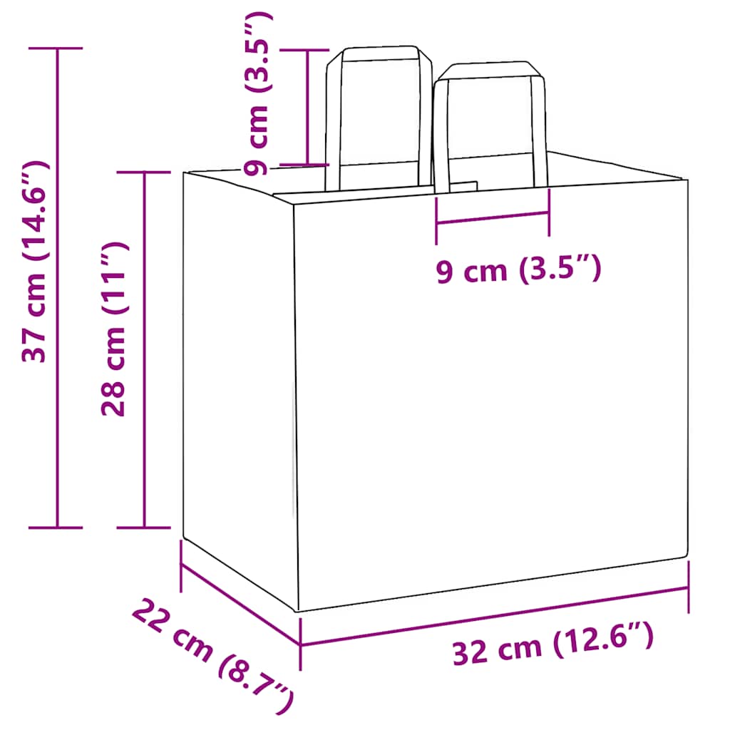vidaXL Torby papierowe 250 szt. z uchwytami żółte 32x22x28 cm