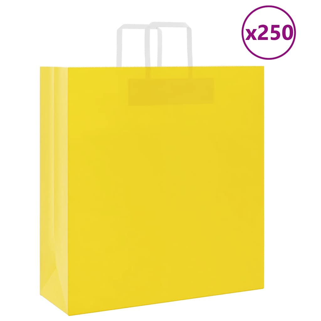 vidaXL Torby papierowe 250 szt. z uchwytami żółte 45x17x48 cm