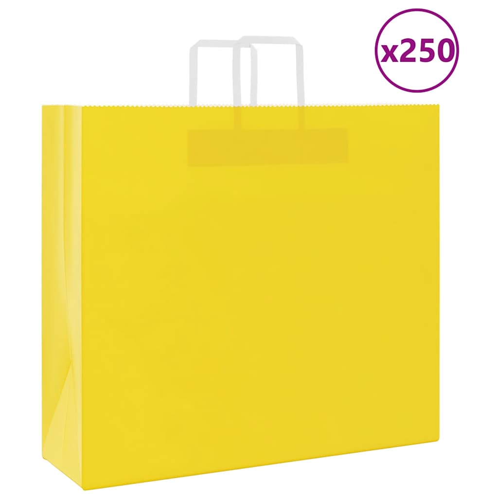 vidaXL Torby papierowe 250 szt. z uchwytami żółte 54x15x49 cm