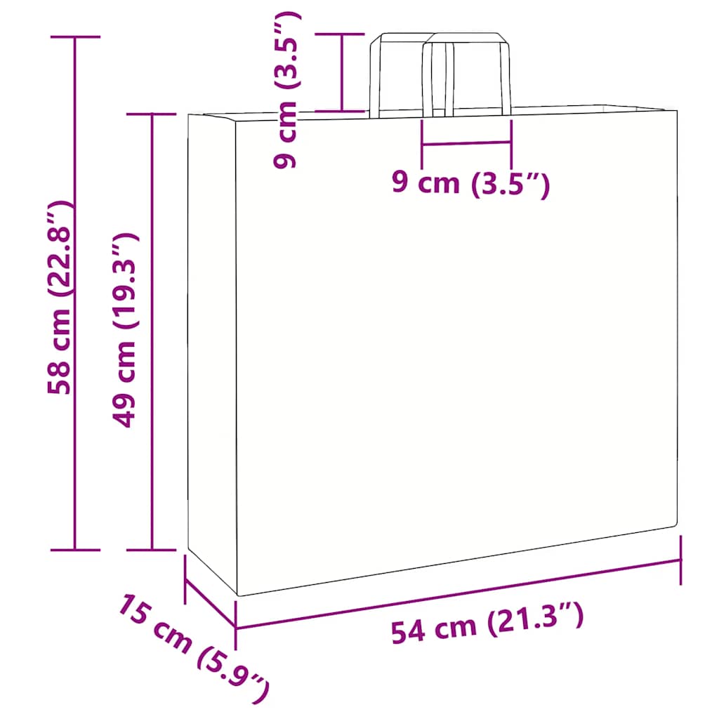 vidaXL Torby papierowe 250 szt. z uchwytami żółte 54x15x49 cm