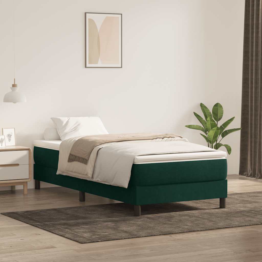 vidaXL Łóżko typu Box Spring bez materaca Ciemnozielone 90x210 cm