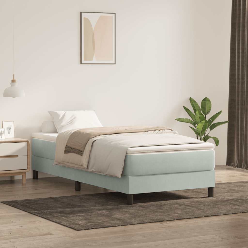 vidaXL Łóżko Box Spring bez materaca Jasnoszary 100x210 cm Aksamit