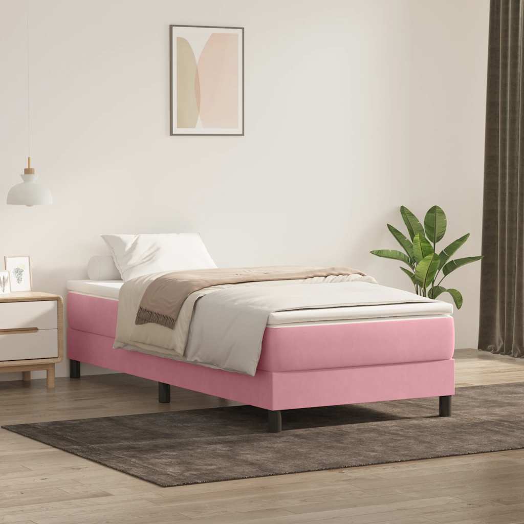 vidaXL Łóżko Box Spring bez materaca Różowe 90x220 cm Aksamit