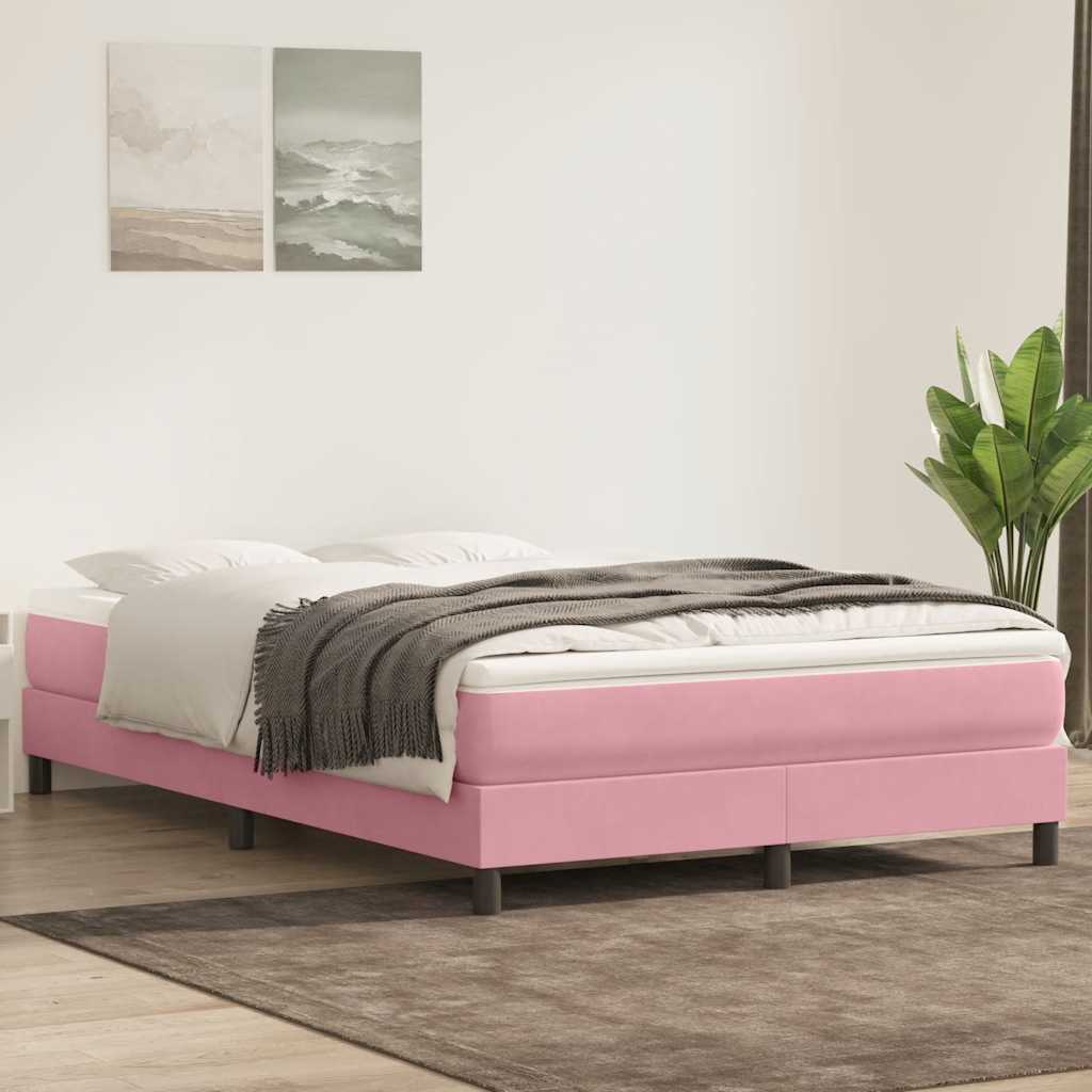 vidaXL Łóżko Box Spring bez materaca Różowe 140x220 cm Aksamit