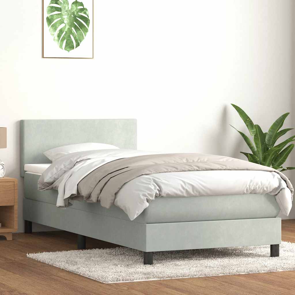 vidaXL Łóżko kontynentalne z materacem, jasnoszare, aksamit, 80x210 cm