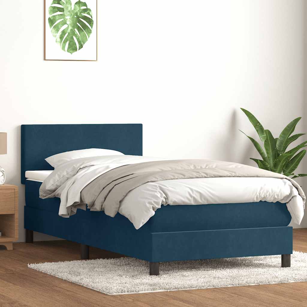 vidaXL Łóżko kontynentalne z materacem, niebieskie, aksamit, 80x210 cm