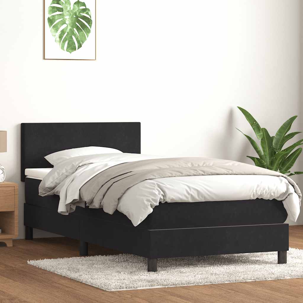 vidaXL Łóżko kontynentalne z materacem, czarne, aksamit 90x210 cm