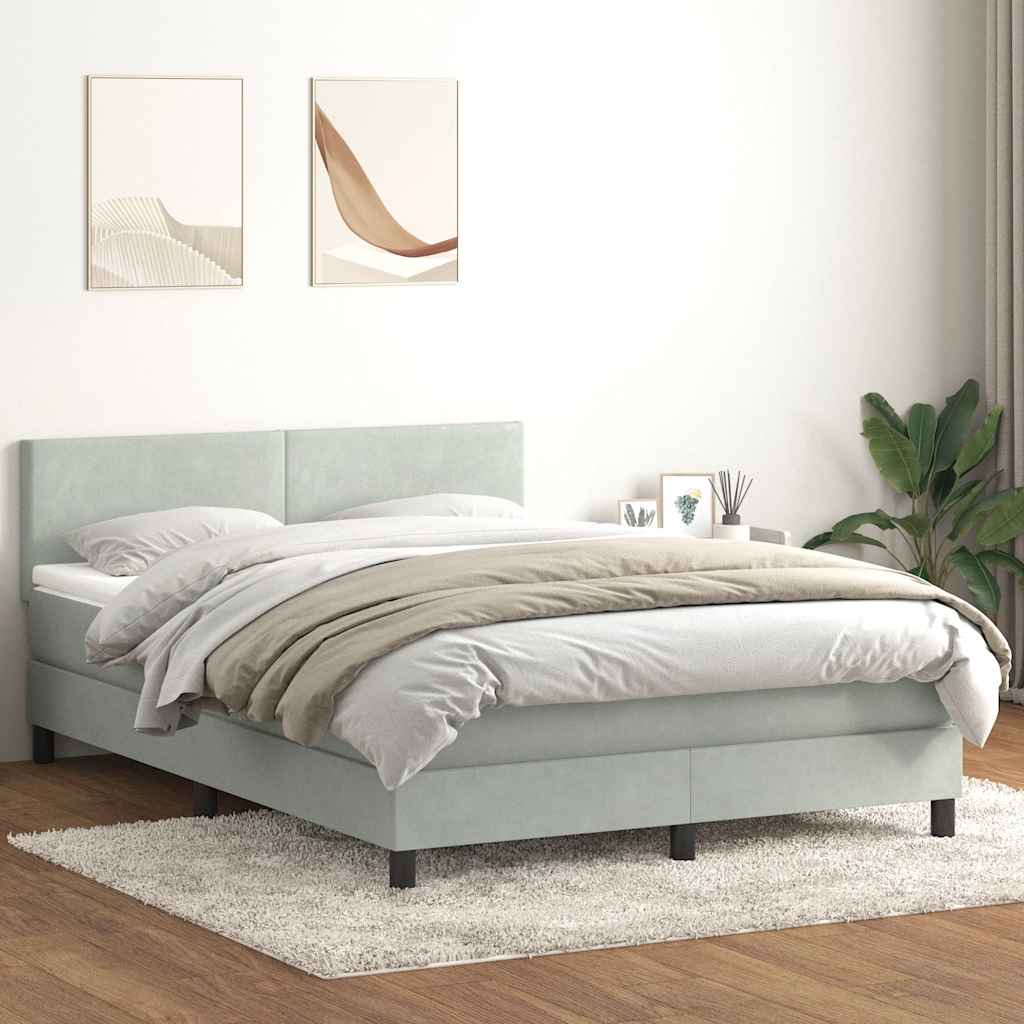 vidaXL Łóżko kontynentalne z materacem, jasnoszare, 160x220cm, aksamit