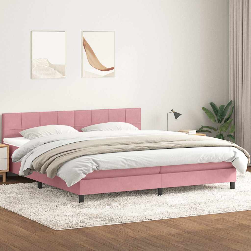 vidaXL Łóżko kontynentalne z materacem, różowe, 180x210 cm, aksamit