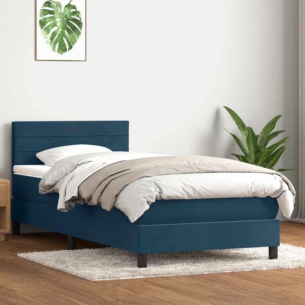 vidaXL Łóżko kontynentalne z materacem, niebieskie, aksamit, 80x210 cm