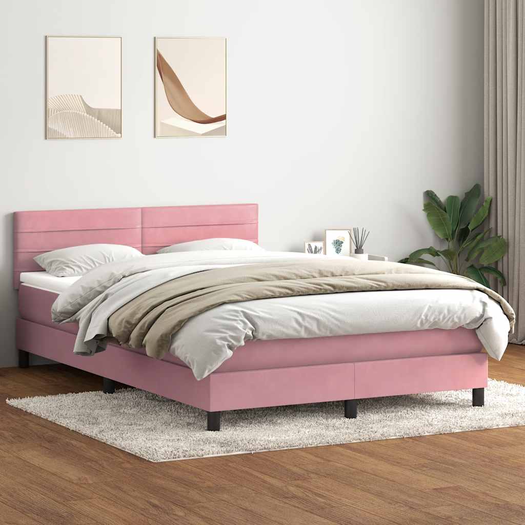 vidaXL Łóżko kontynentalne z materacem, różowe, 160x210 cm, aksamit