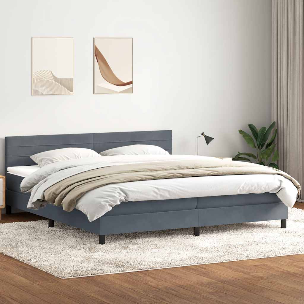 vidaXL Łóżko kontynentalne z materacem, ciemnoszare, 180x210cm aksamit