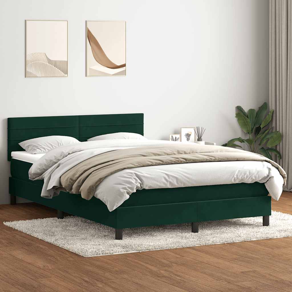 vidaXL Łóżko kontynentalne z materacem, ciemnozielone, 160x220 cm