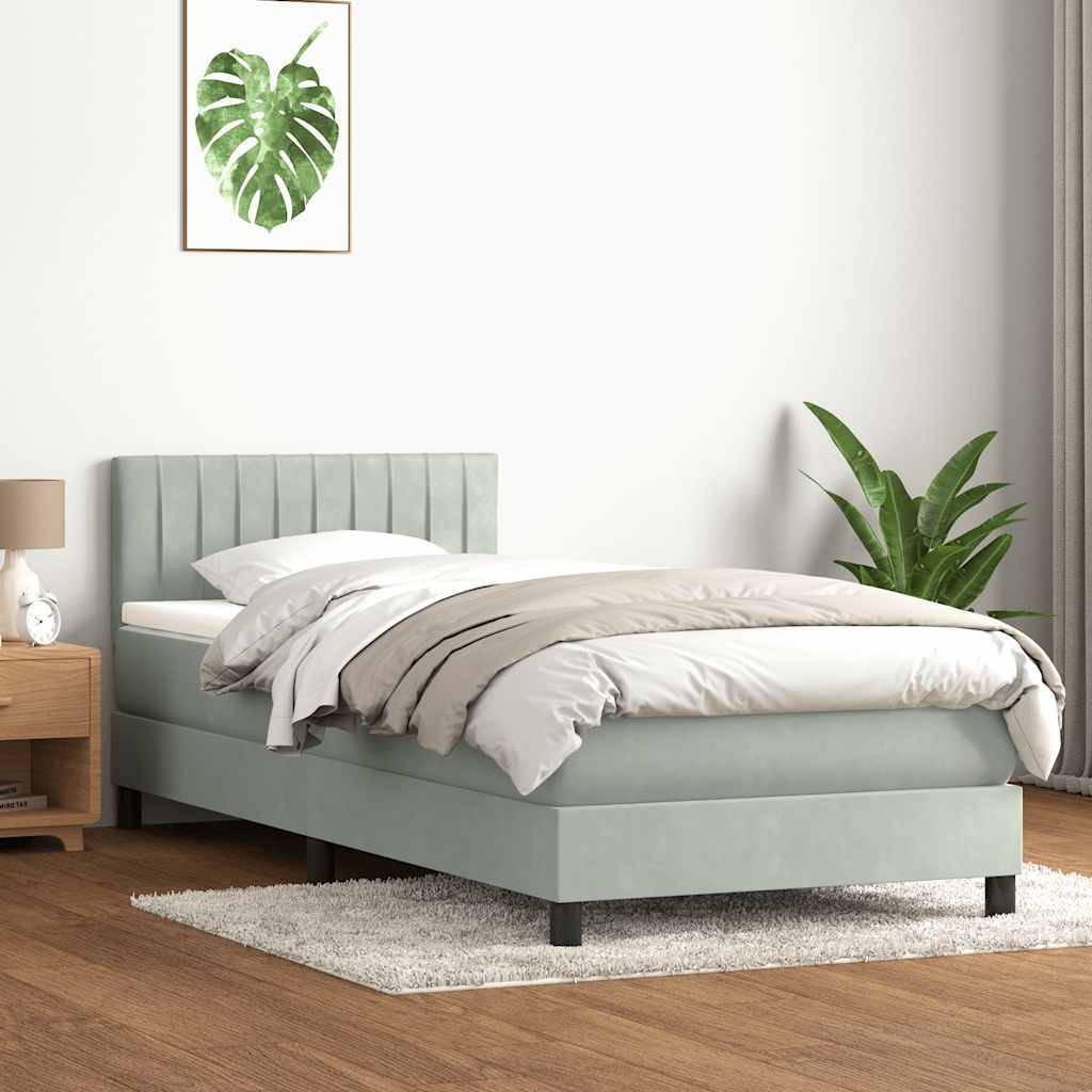 vidaXL Łóżko kontynentalne z materacem, jasnoszare, aksamit, 80x210 cm
