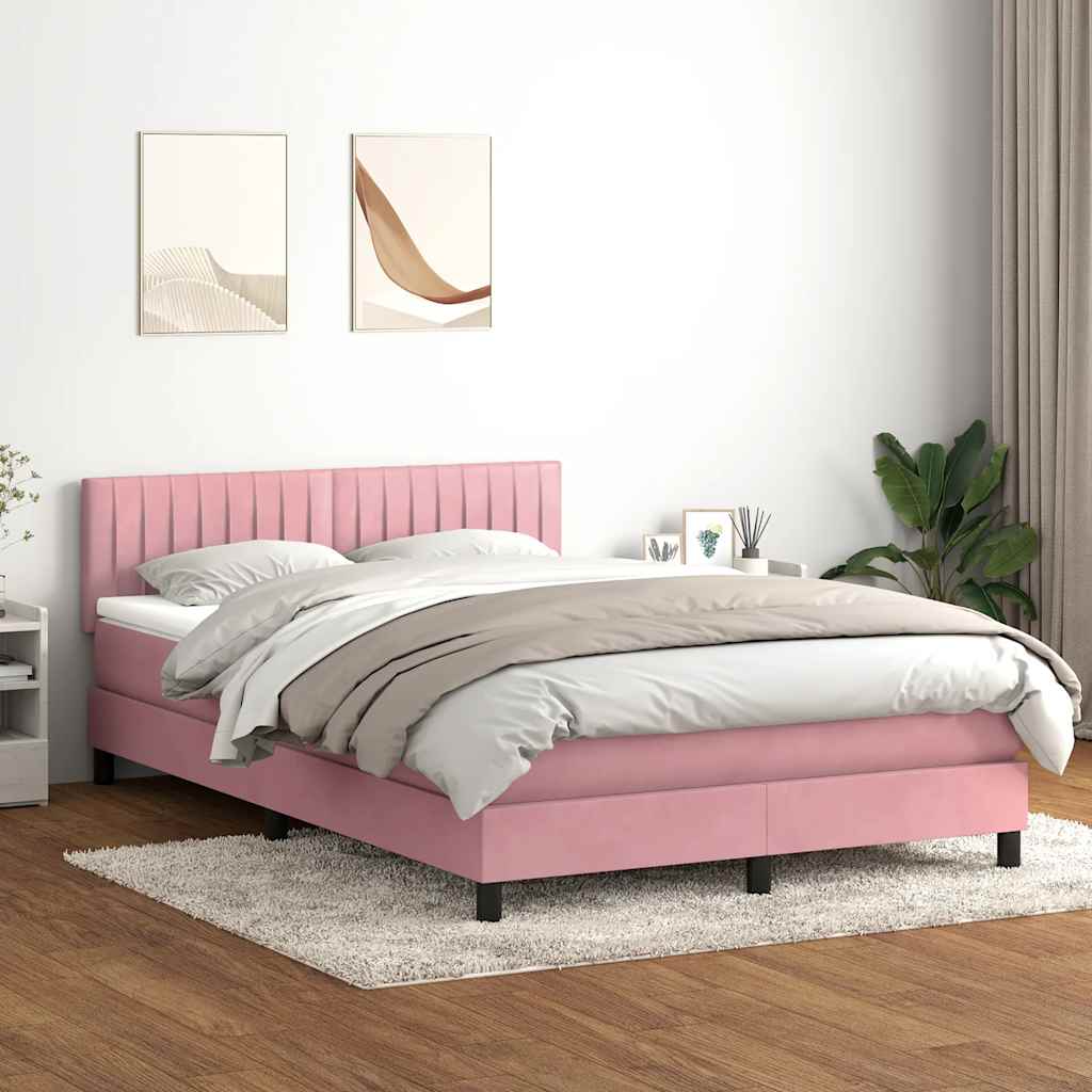 vidaXL Łóżko kontynentalne z materacem, różowe, 140x210 cm, aksamit