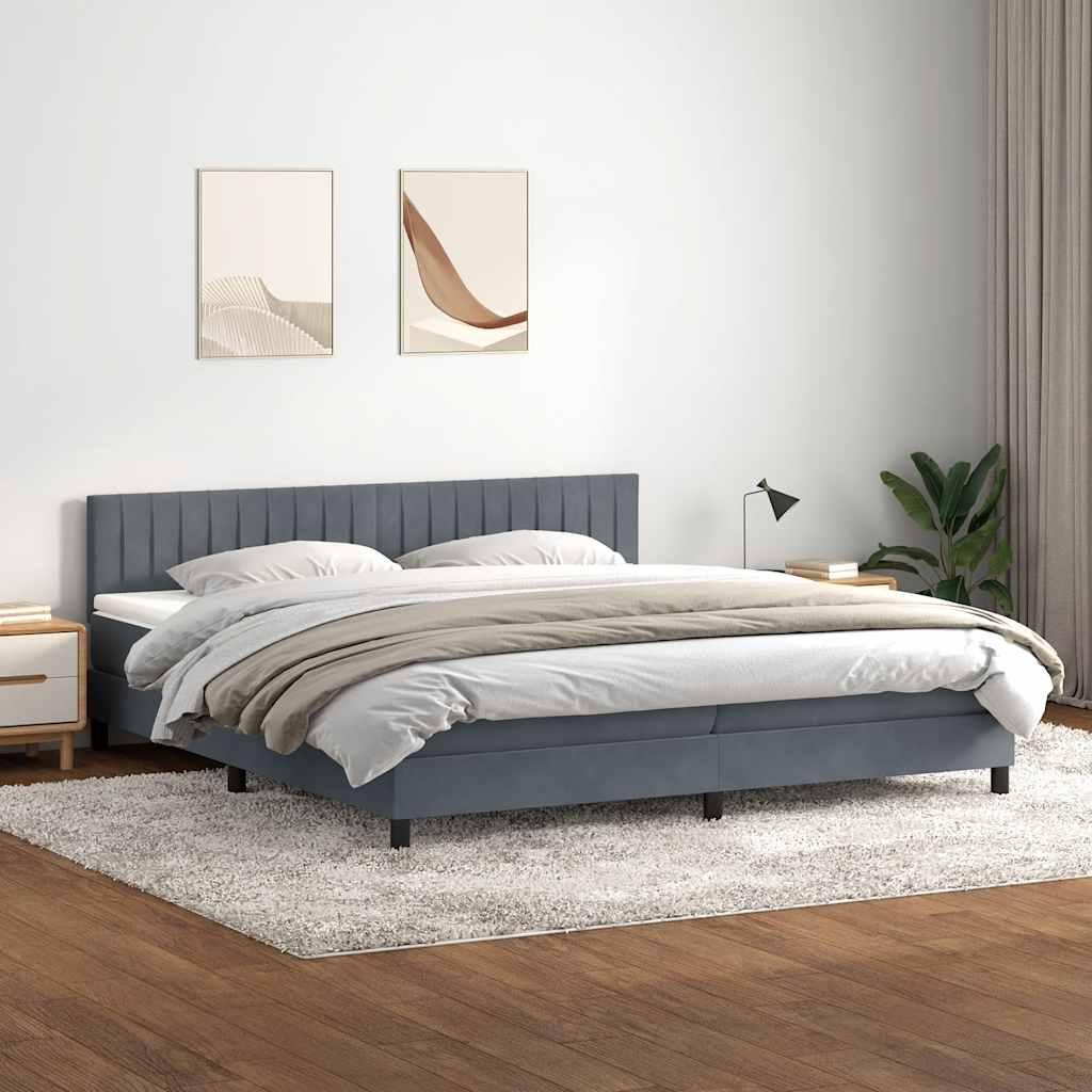 vidaXL Łóżko kontynentalne z materacem, ciemnoszare, 180x210cm aksamit
