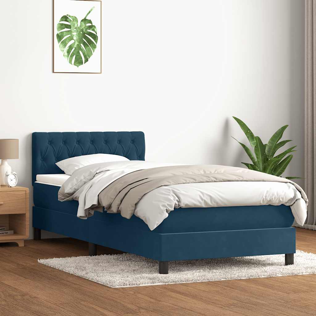 vidaXL Łóżko kontynentalne z materacem, niebieskie, aksamit, 80x210 cm