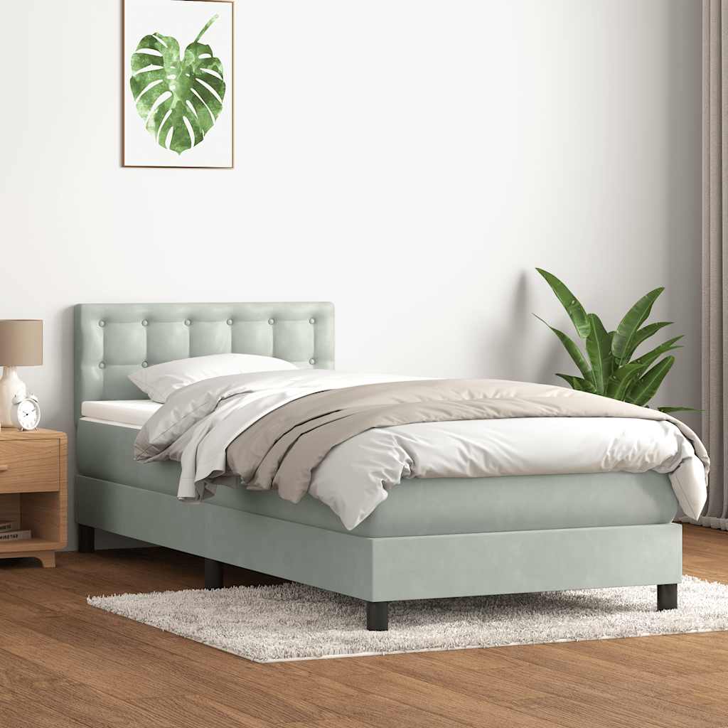 vidaXL Łóżko kontynentalne z materacem, jasnoszare, aksamit, 80x210 cm