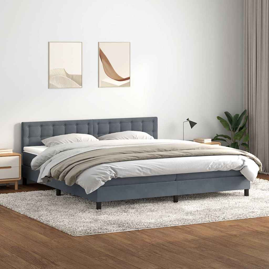 vidaXL Łóżko kontynentalne z materacem, ciemnoszare, 180x210cm aksamit