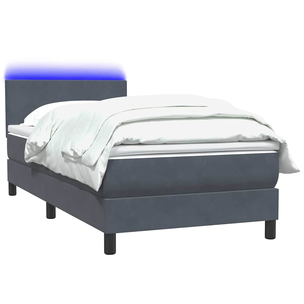 vidaXL Łóżko kontynentalne z materacem i LED, ciemnoszary aksamit, 80x210 cm