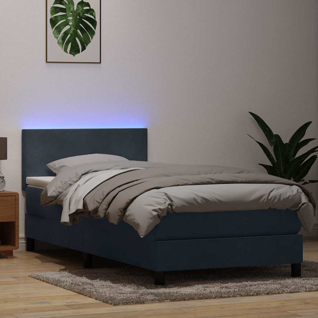 vidaXL Łóżko kontynentalne z materacem i LED, ciemnoszary aksamit, 80x210 cm