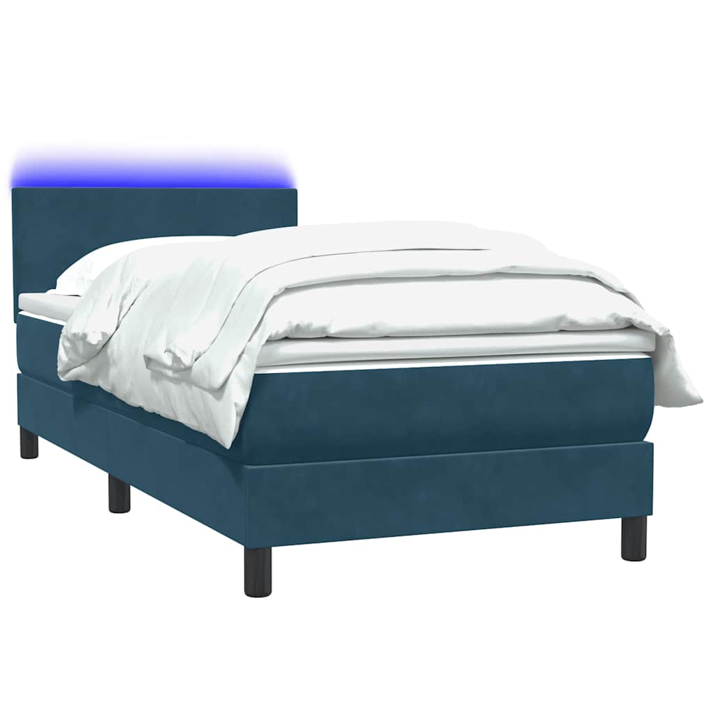 vidaXL Łóżko kontynentalne z materacem i LED, niebieskie, aksamit, 80x210 cm