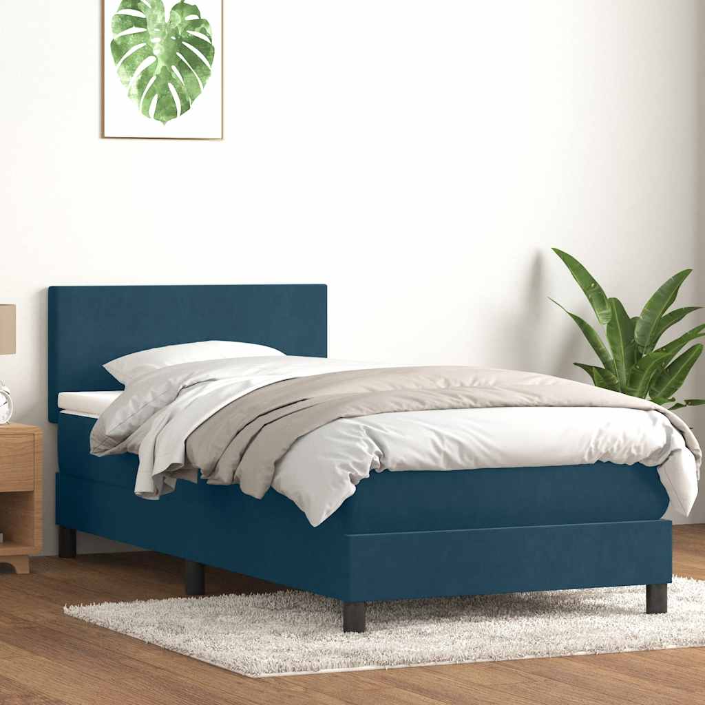 vidaXL Łóżko kontynentalne z materacem i LED, niebieskie, aksamit, 80x210 cm
