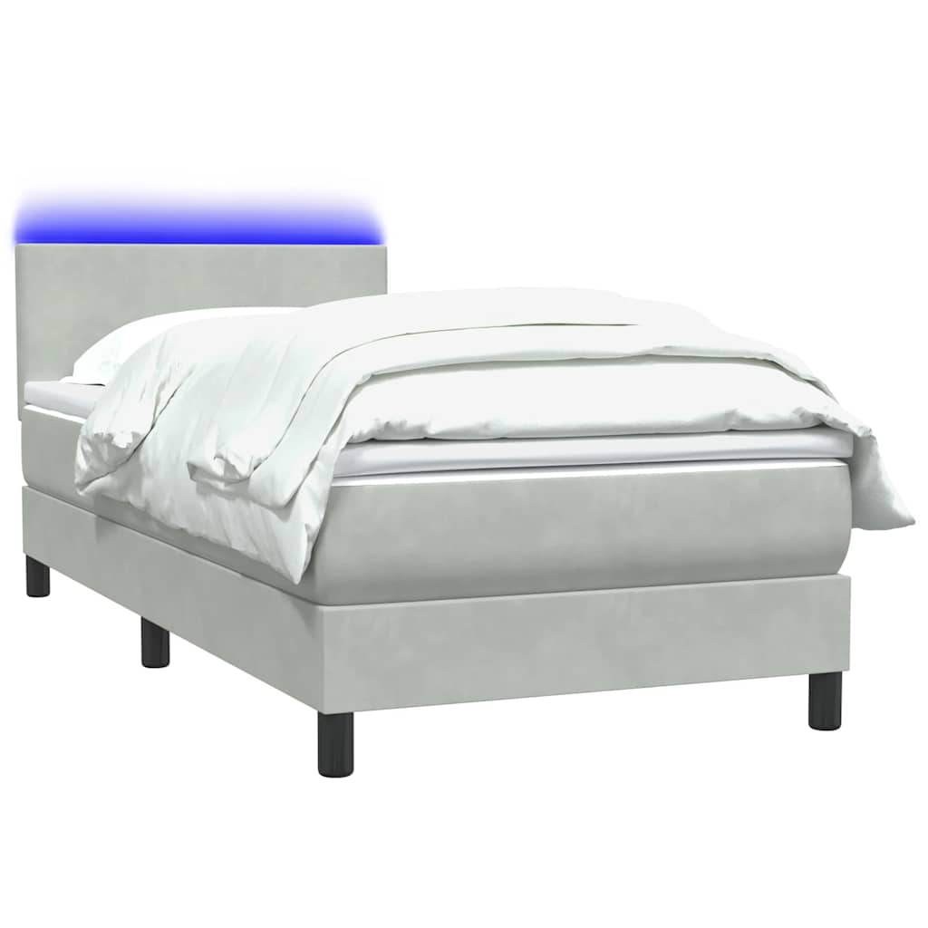 vidaXL Łóżko kontynentalne z materacem i LED, jasnoszary aksamit, 90x210 cm
